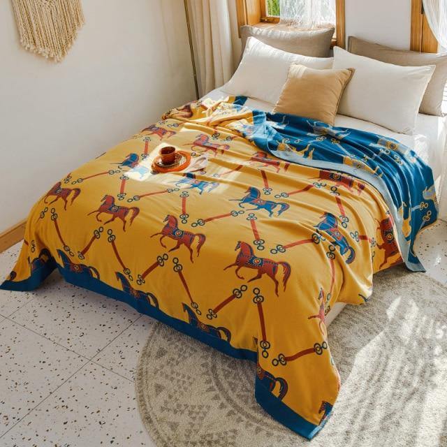 Couverture motif cheval jaune