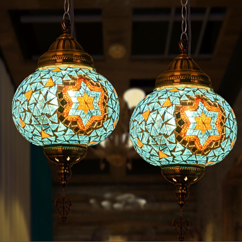 lustre boule bleu - Décoration Oriental