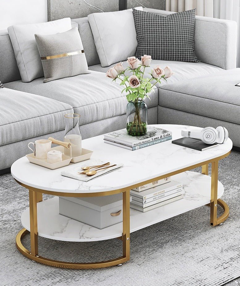 Table basse marbre blanc et or - Décoration Oriental